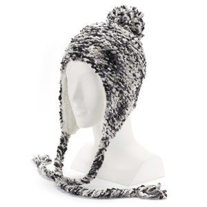 Sonoma Chenille Beanie Black Gray White Cozy Hat Warm Winter Pom Pom Fuzzy New